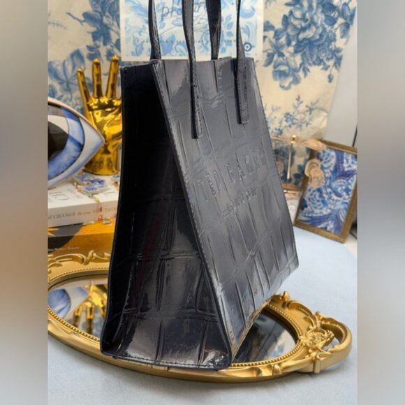 🆕 TED BAKER 🧿 NWOT REPTCON Navy Croc-Embossed Small Icon Tote Bag - Picture 7 of 15